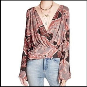 Free People Fiona print top surplice
